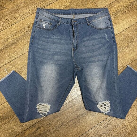 (158) Blue Distressed Women's Jeans - Picture 1 of 9